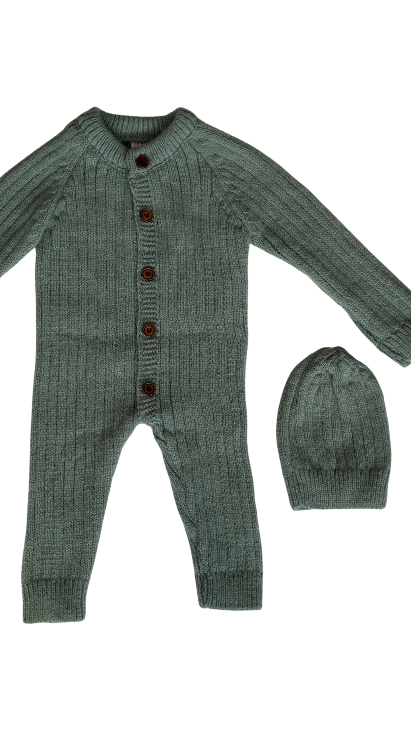 Green Knitted Baby Romper and Beanie Set | Himmelberg Baby
