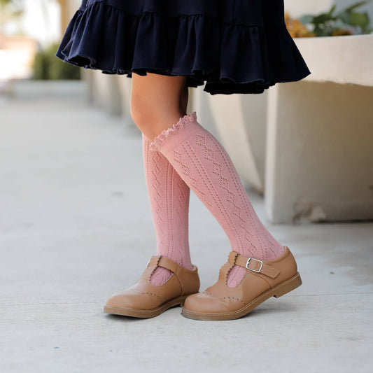 Blush Lace Top Knee High Socks | Little Stocking Co.