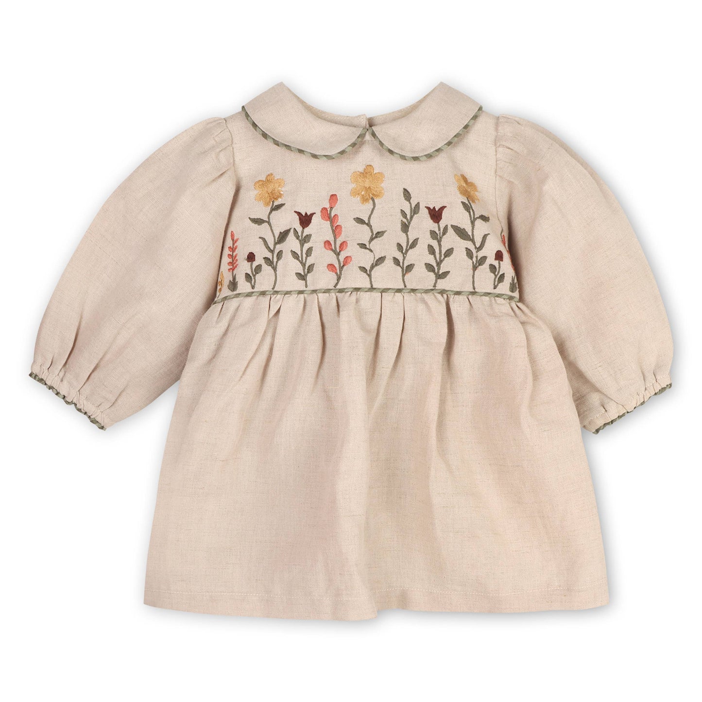 Floral Linen Peter Pan Baby Dress & Bloomer | Viverano Organics