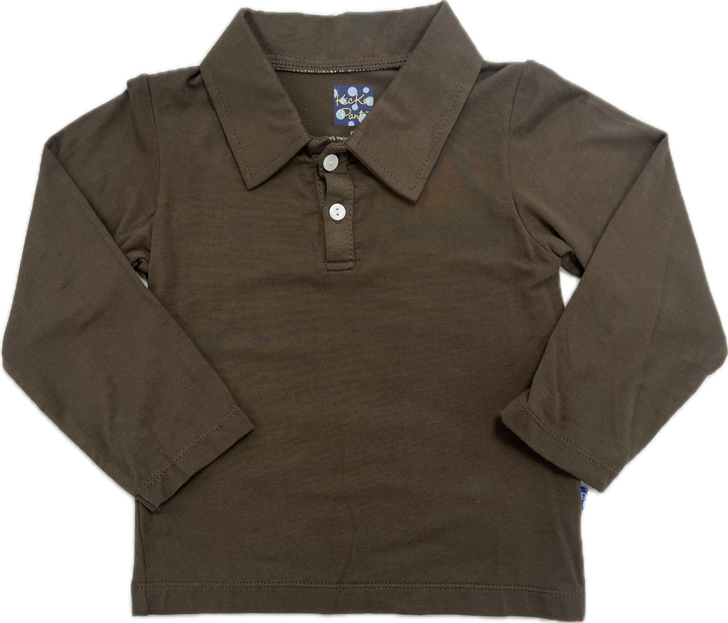 Espresso Long Sleeve Polo Shirt | Kickee Pants