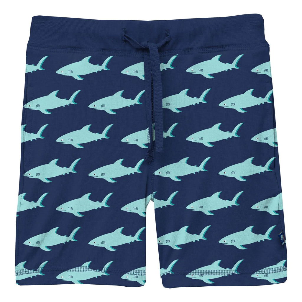 Bamboo Blue Sharky Drawstring Shorts | Kickee Pants