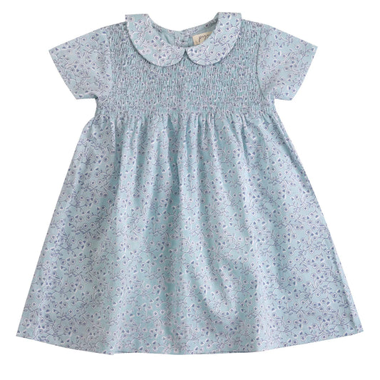 Smocked Peter Pan Collar Dress (Turquoise Blossom) | Pigeon Organics