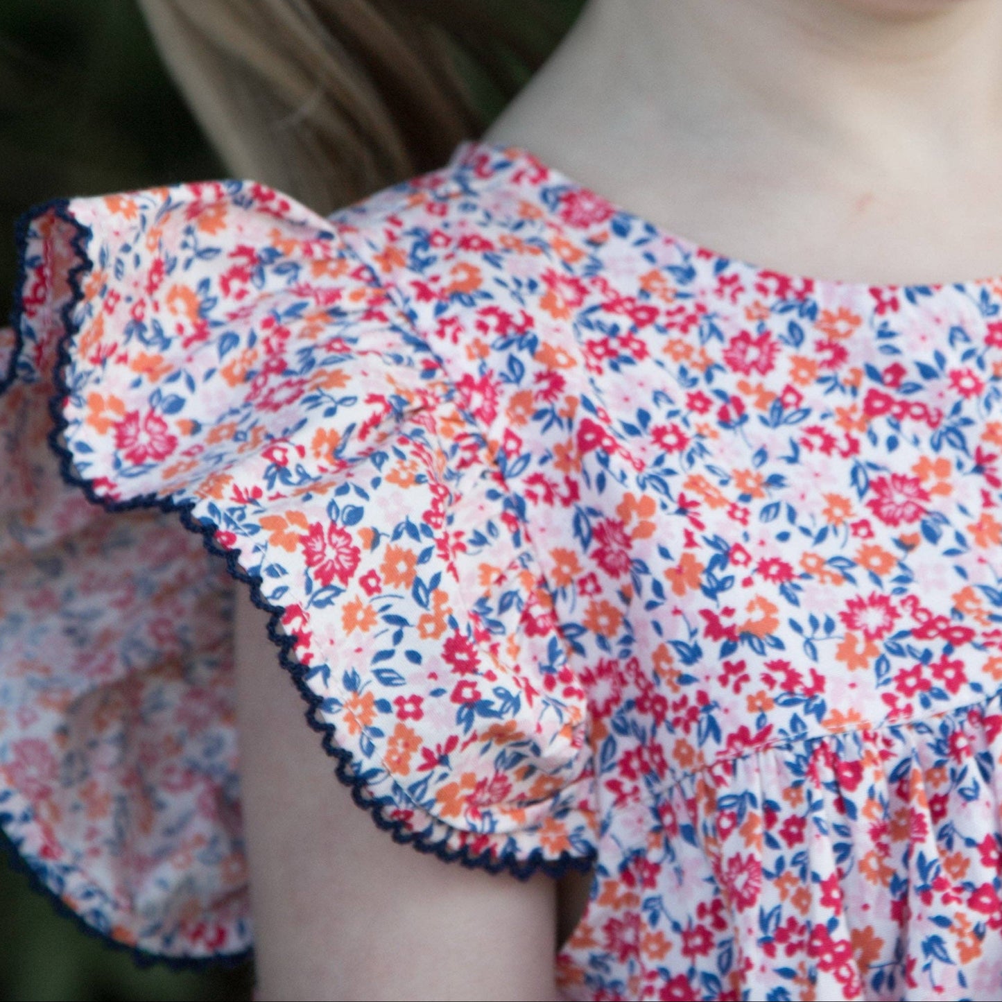 Girls Hannah Dress with Flutter Sleeves - Red and Blue Floral | Beet World
