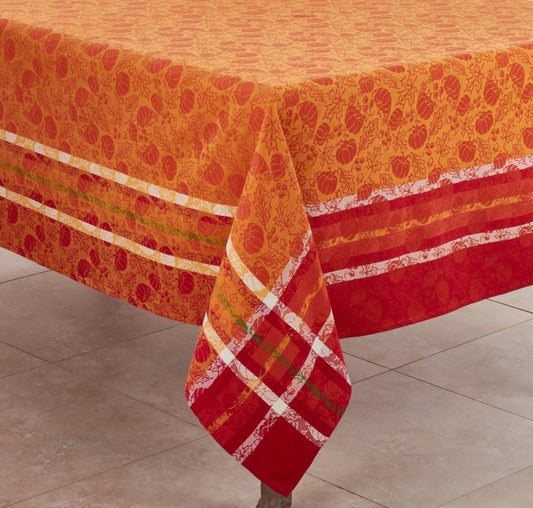 Pumpkin and Leaf Jacquard Square Tablecloth | Saro Lifestyle