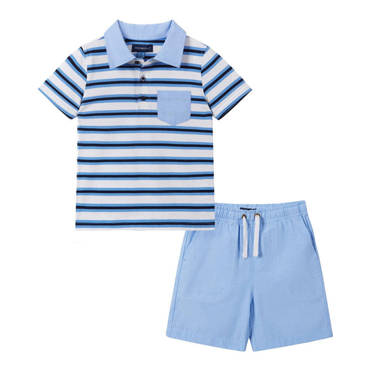 Navy Stripe Polo & Shorts Set | Andy & Evan