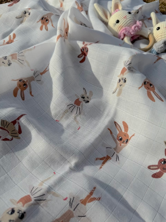 Ballet Bunnies Muslin Baby Blankets | Limika Textiles