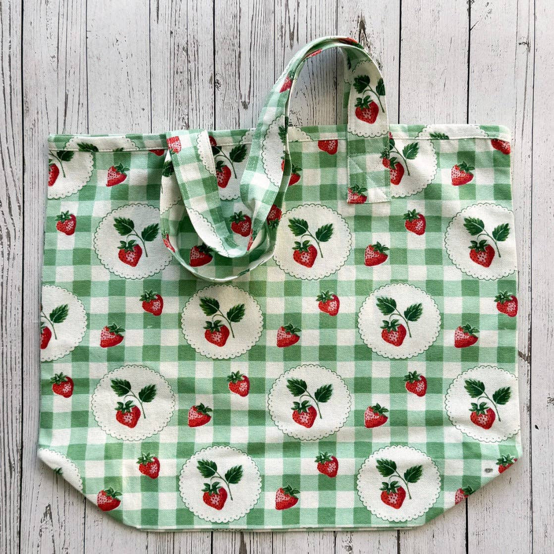 Strawberry Gingham Tote Bag | Mahogany