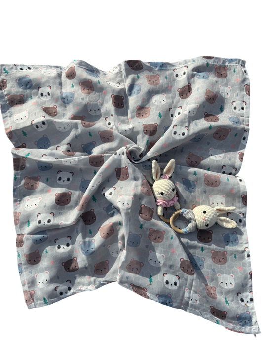 Grey Bears Muslin Baby Blanket | Limika Textiles