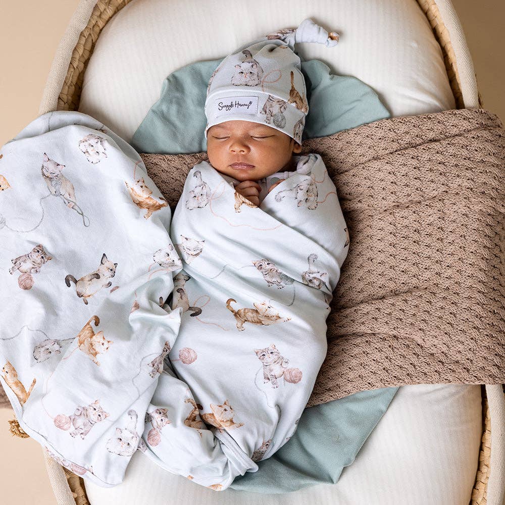 Kittens Organic Jersey Wrap & Beanie Set | Snuggle Hunny