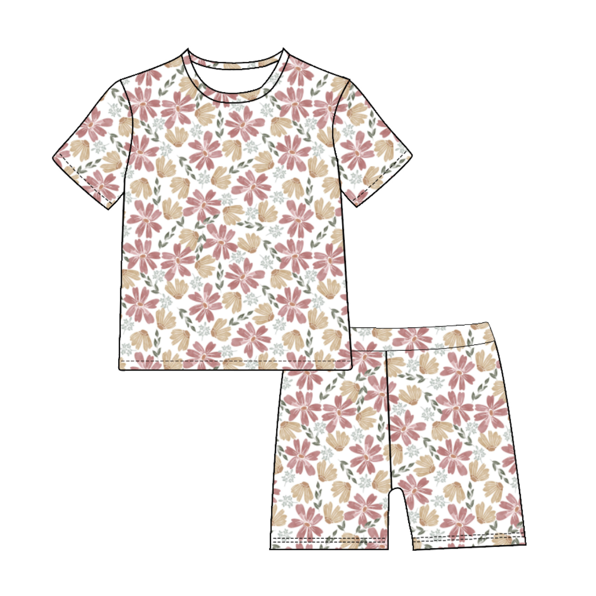 Watercolor Flora Bamboo Pajama Short Set | Emi Lei