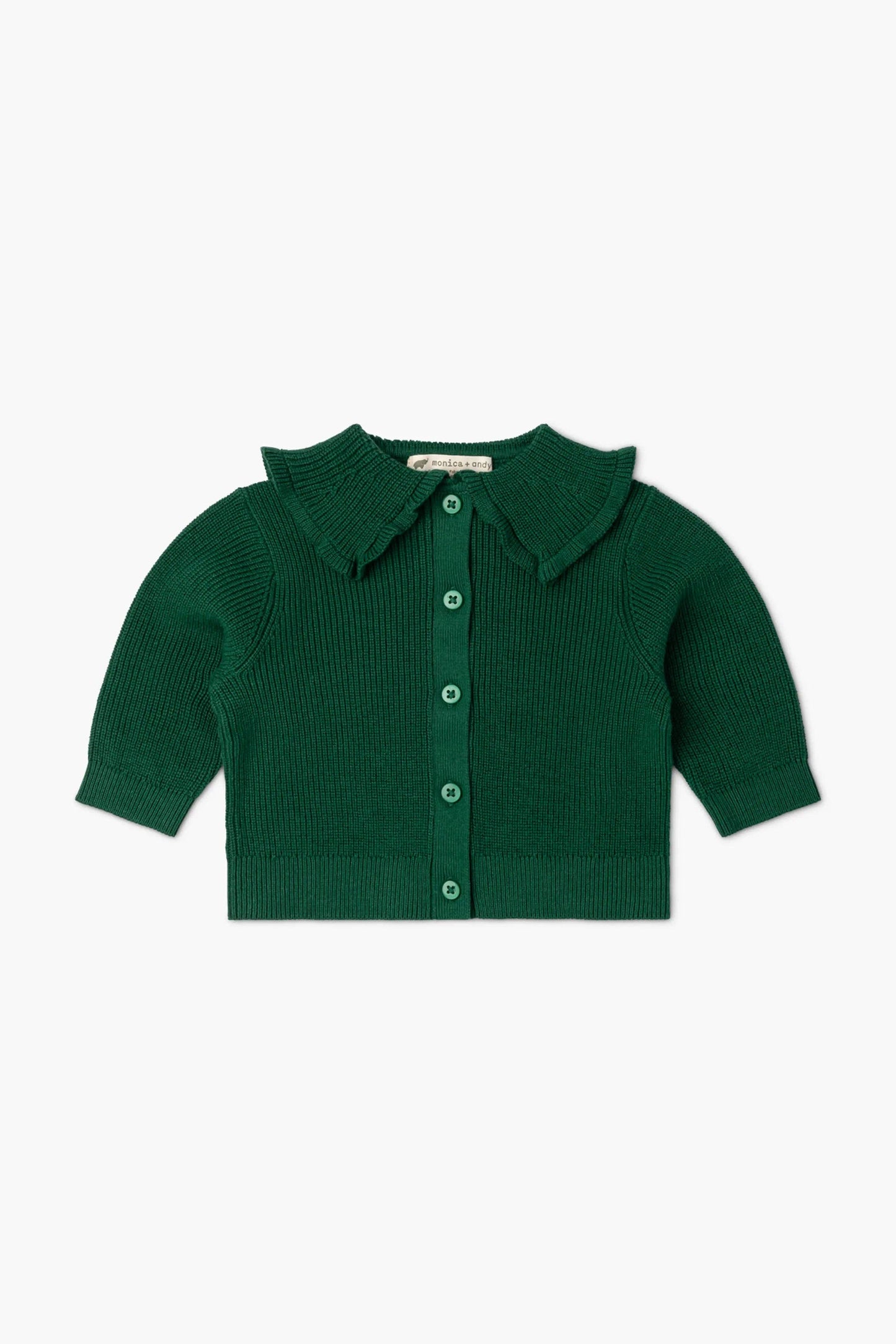 Green Ruffle Collar Cardigan | Monica + Andy