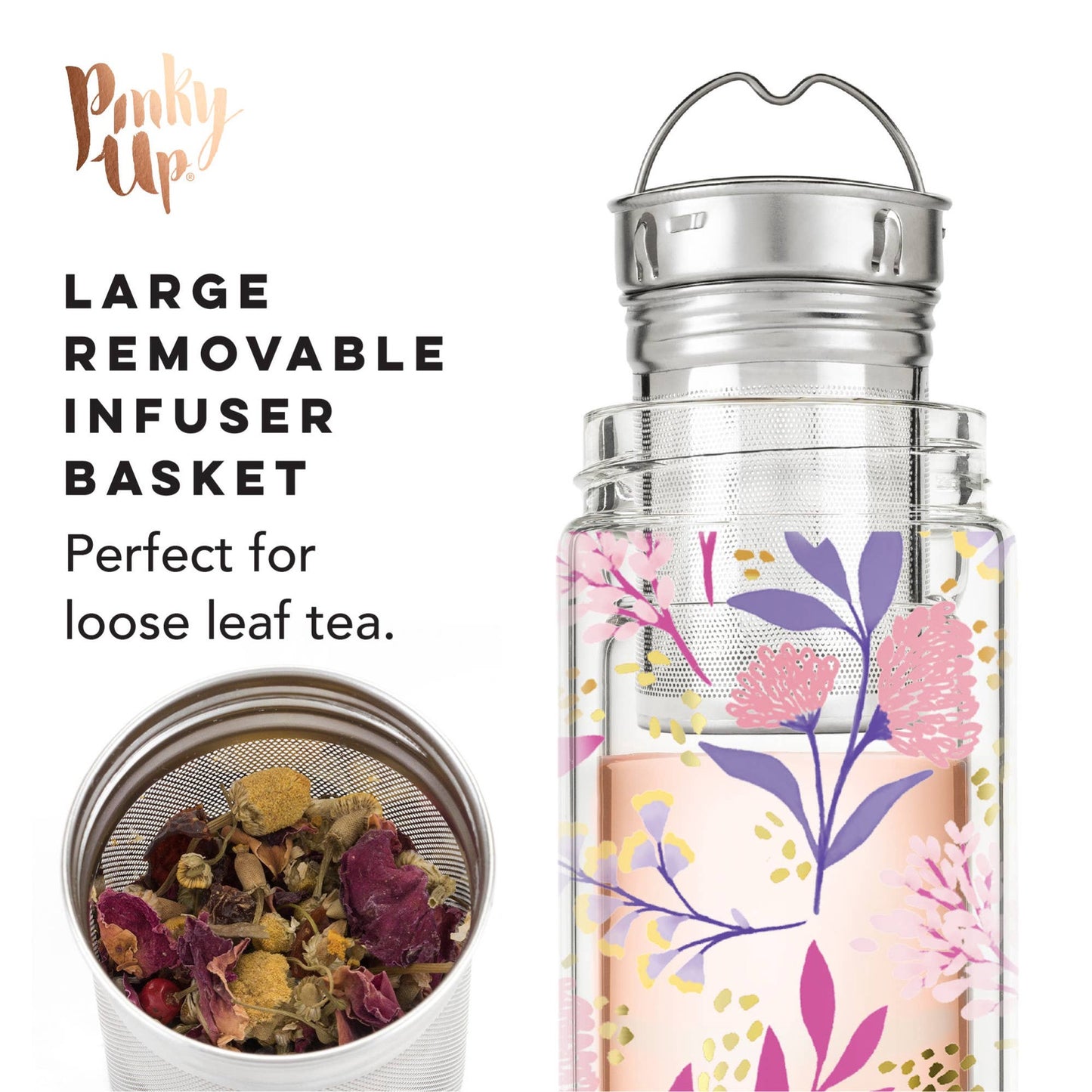 Blair™ Glass Travel Mug with Tea Infuser | Pinky Up