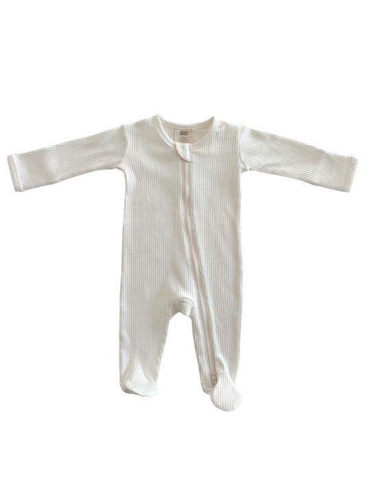 Ivory Ribbed Zip Footie | Siix Collection