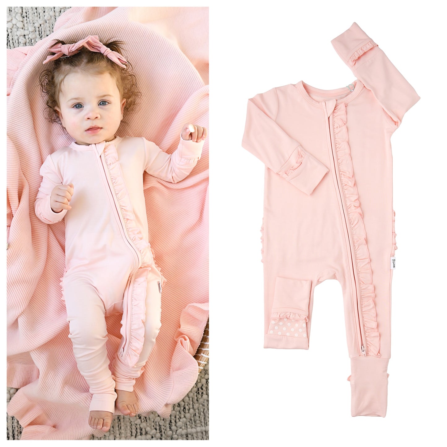 Light Pink Ruffle Bamboo Zip Romper | Gigi & Max