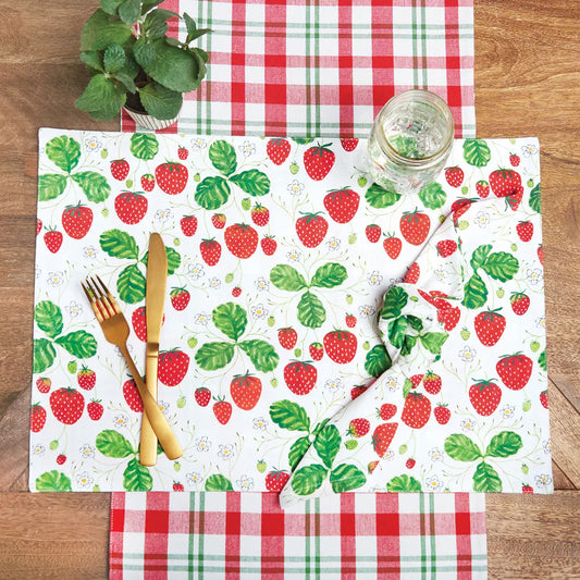 Strawberry Patch & Plaid Double Sided Placemat | C&F Home