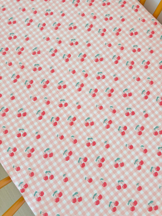 Gingham Cherries Muslin Crib Sheet | Siix Collection