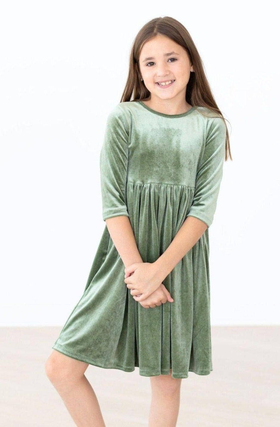 Sage Velvet Twirl Dress | Mila & Rose