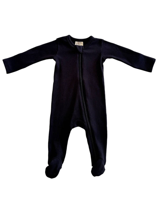 Black Organic Ribbed Zip Footie | Siix Collection
