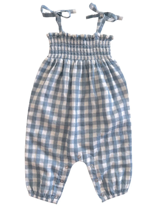 Blue Gingham Organic Smocked Jumpsuit | SIIX