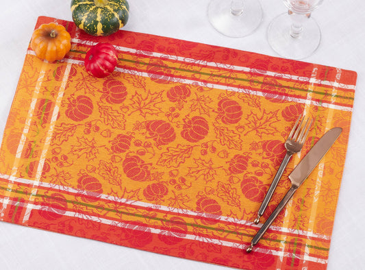 Pumpkin and Leaf Jacquard Placemats | Saro Lifestyle