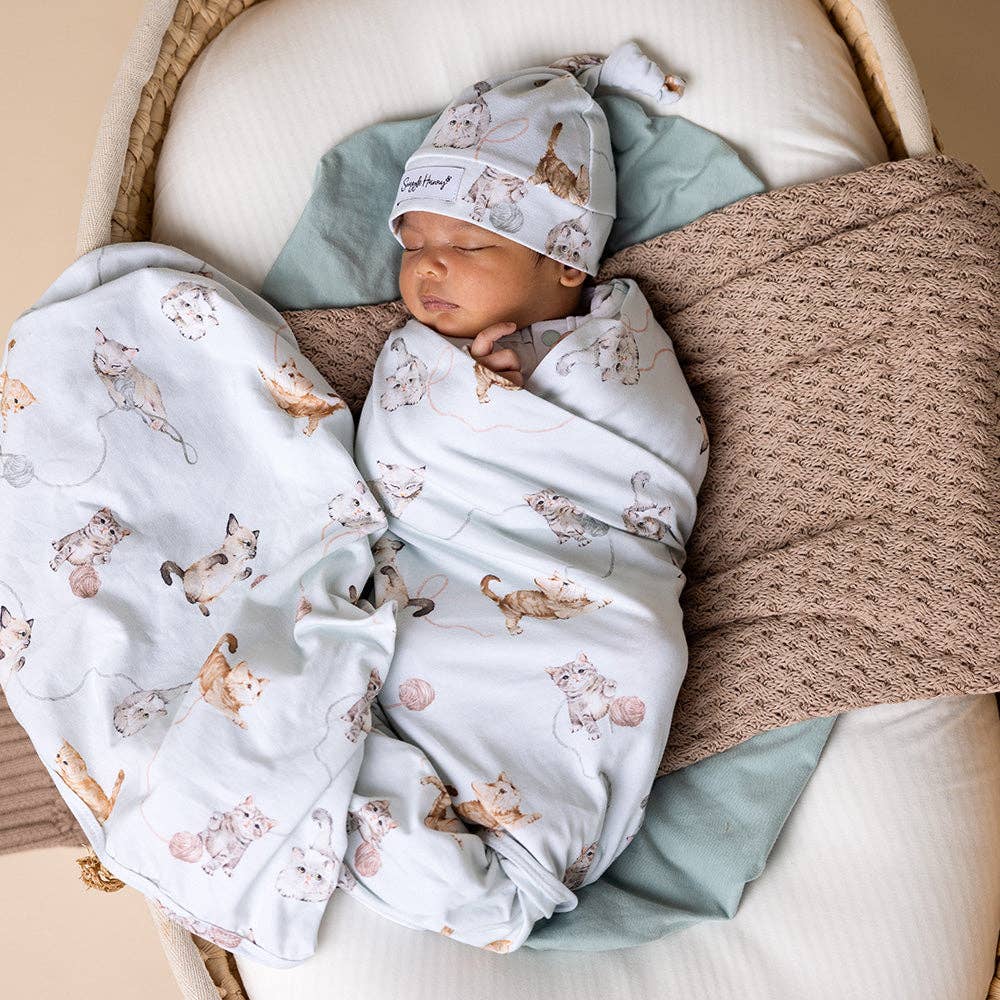 Kittens Organic Jersey Wrap & Beanie Set | Snuggle Hunny