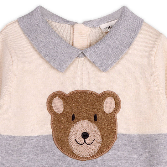 Cuddly Bear Applique Sweater Collared Pullover | Viverano Organics