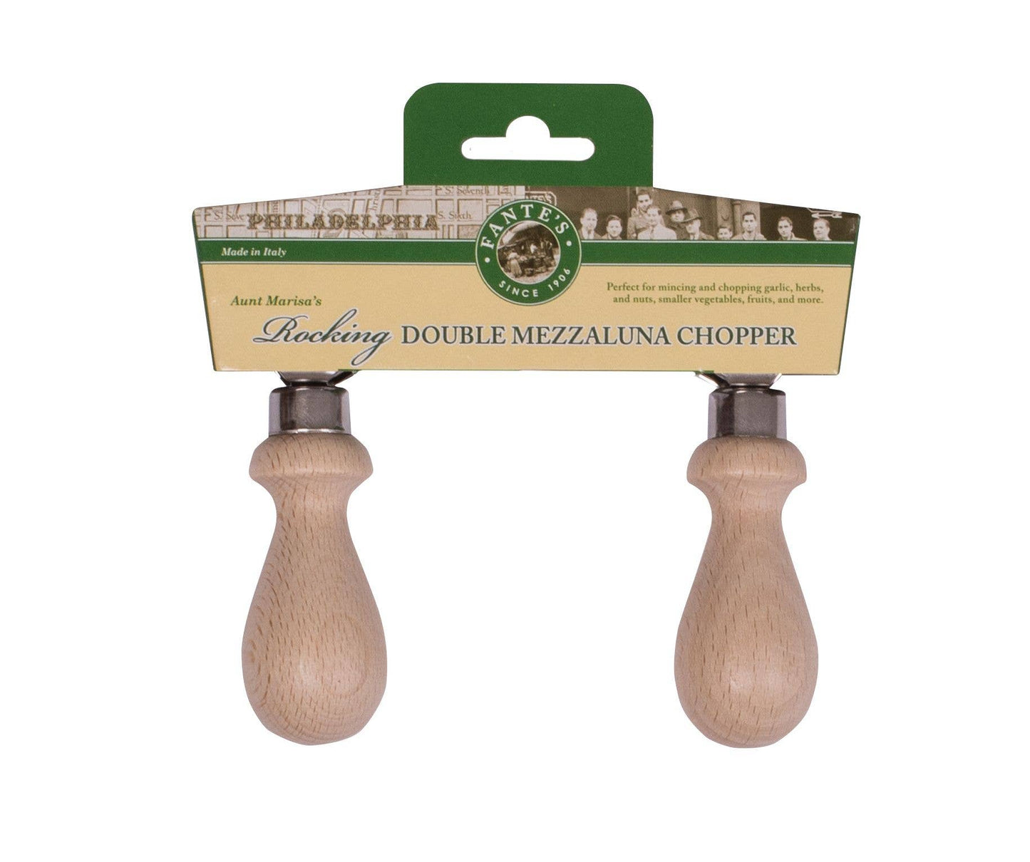 Fantes Aunt Marisa's Double Mezzaluna Knife | HIC Kitchen