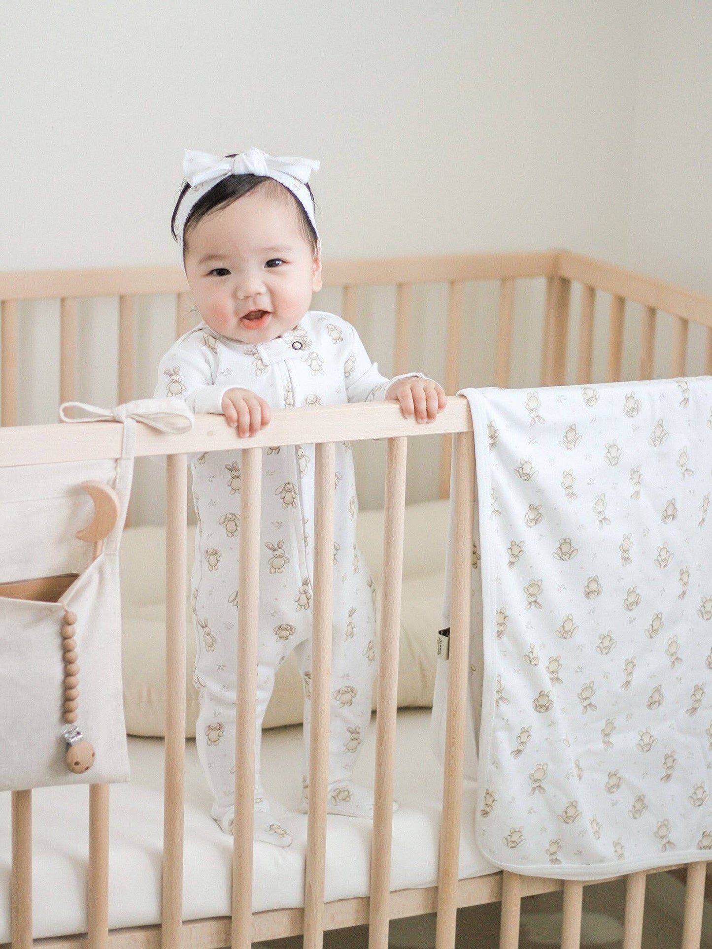 Organic 2-Way Zipper Footie in Bunny Biscuit | L'ovedbaby