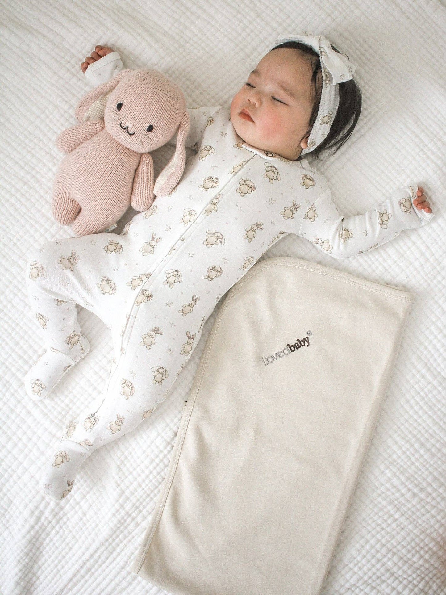 Organic 2-Way Zipper Footie in Bunny Biscuit | L'ovedbaby