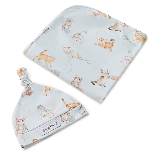 Kittens Organic Jersey Wrap & Beanie Set | Snuggle Hunny