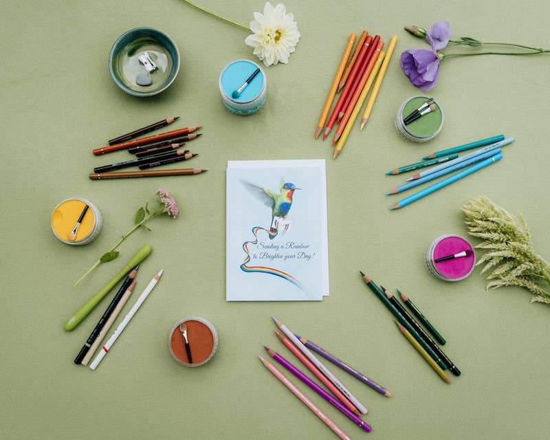 "Sending a Rainbow to Brighten Your Day" Hummingbird Card | Ripples Greeting Cards