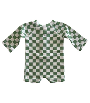 Lime Checkerboard Rash Guard Shortall (UPF 50+) | SIIX Collection