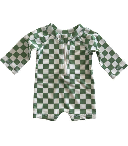 Lime Checkerboard Rash Guard Shortall (UPF 50+) | SIIX Collection
