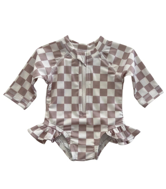 Tiramisu Checkerboard / Skipper Rashguard Swimsuit / UPF 50+ | SIIX