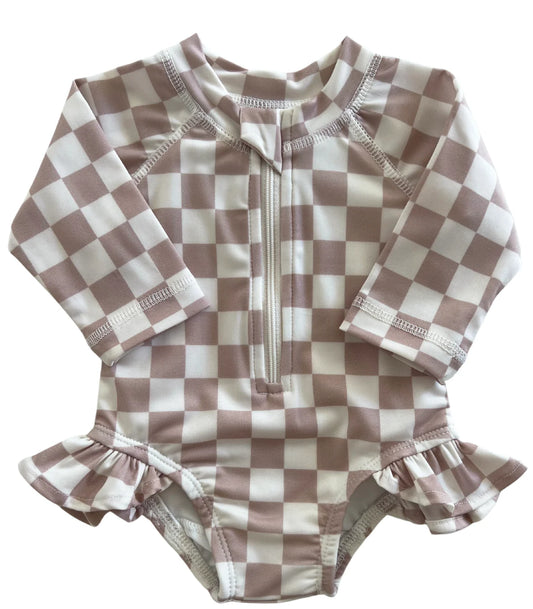Tiramisu Checkerboard / Skipper Rashguard Swimsuit / UPF 50+ | SIIX