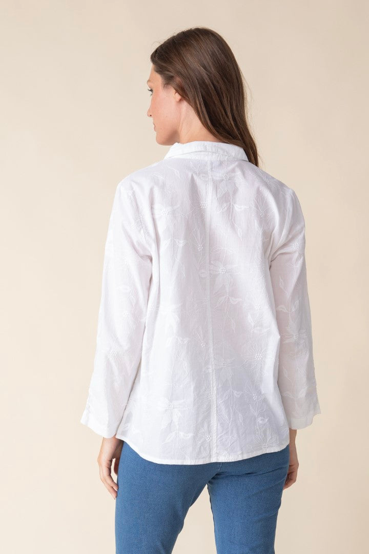 Floral Embroidered Ruched Sleeve Shirt | Habitat Clothing