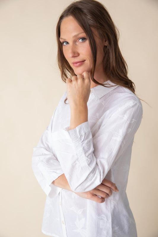 Floral Embroidered Ruched Sleeve Shirt | Habitat Clothing