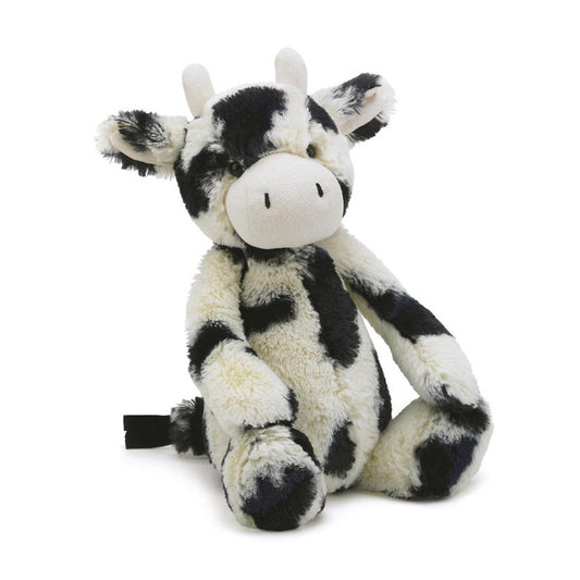 Jellycat bashful calf small medium large huge best children’s soft toys animals safe for babies popular plushies softest cuddle high quality comfort item suitable from birth London uk baby shower birthday gift pregnancy sweet black and white cow shop local support small business
