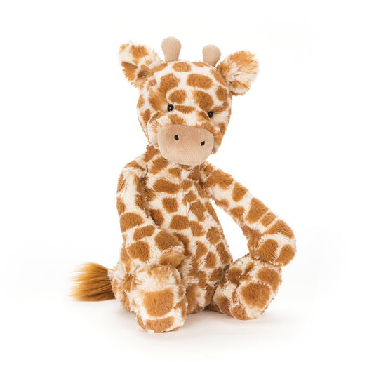 Jellycat bashful giraffe small medium large huge best children’s soft toys animals safe for babies popular plushies softest cuddle high quality comfort item suitable from birth London uk baby shower birthday gift pregnancy sweet zoo giraffe pattern shop local support small business