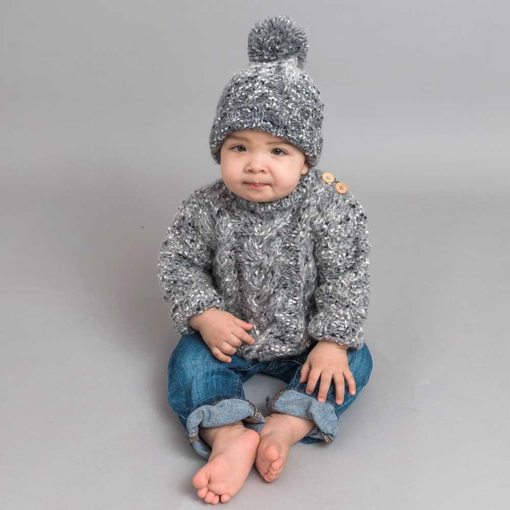 Grey Tweed Button Shoulder Sweater (2-3y) | Huggalugs