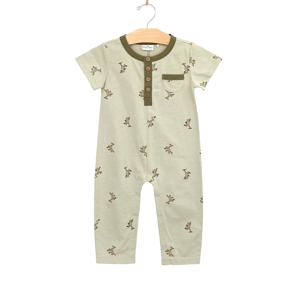 Henley Long Romper - Frogs | City Mouse