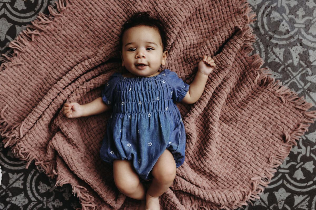 Chambray Smocked Bubble Romper | City Mouse
