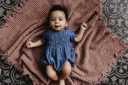 Chambray Smocked Bubble Romper | City Mouse