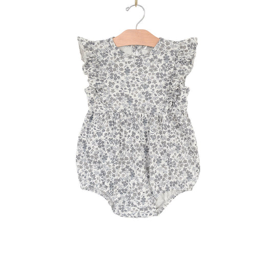 Robins Egg Calico Ruffle Bubble Romper | City Mouse