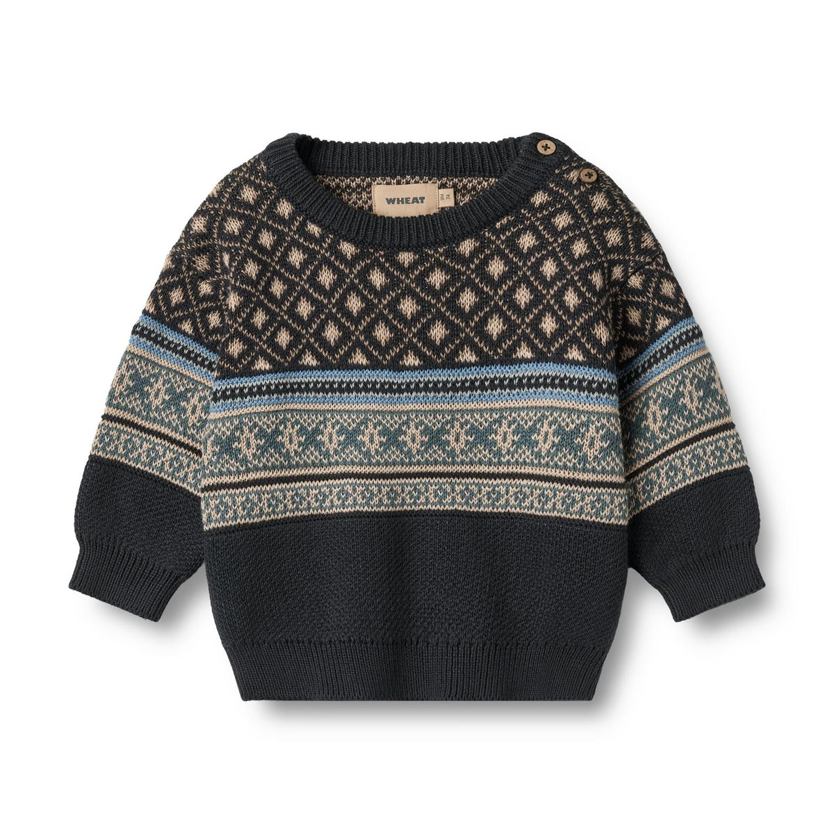 Julius Organic Jacquard Pullover - Navy | Wheat