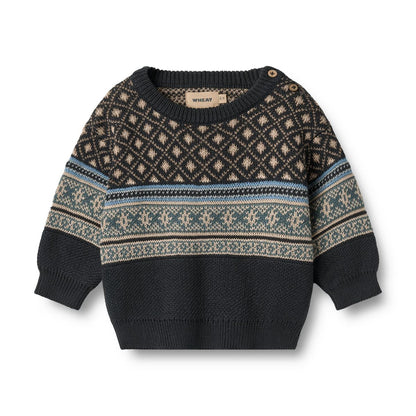 Julius Organic Jacquard Pullover - Navy | Wheat