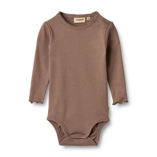 Toffee Brown Long Sleeve Bodysuit | Wheat