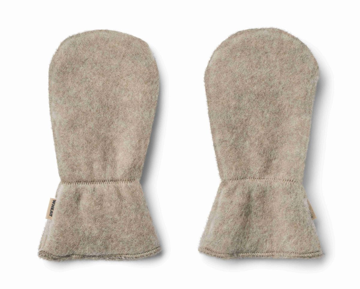 Jay Khaki Melange Wool Fleece Mittens | Wheat