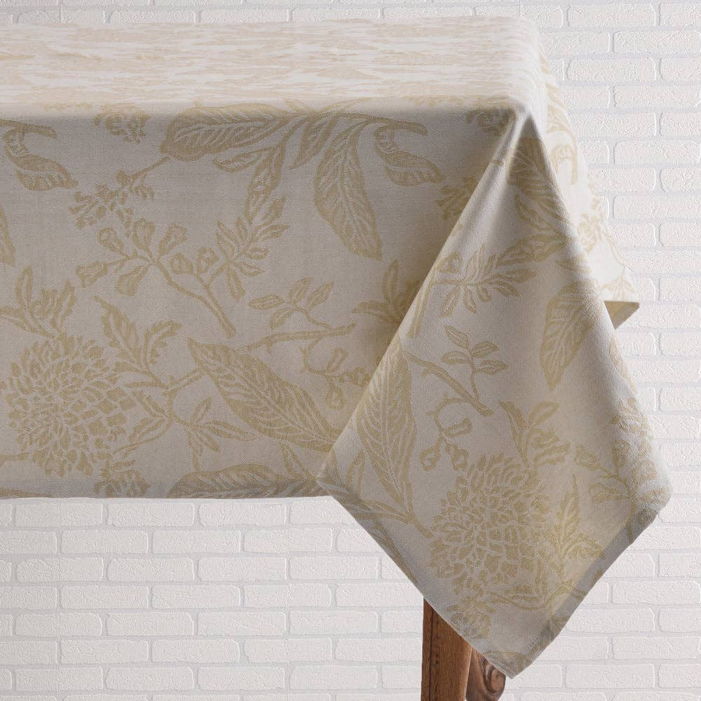 Beige Botanical Jacquard Tablecloth | Mahogany