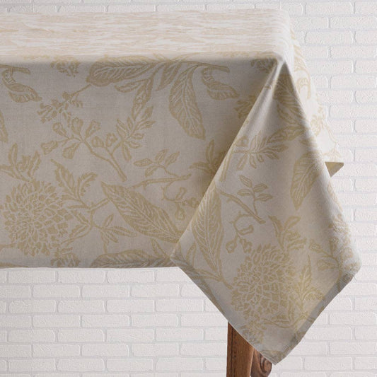 Beige Botanical Jacquard Tablecloth | Mahogany